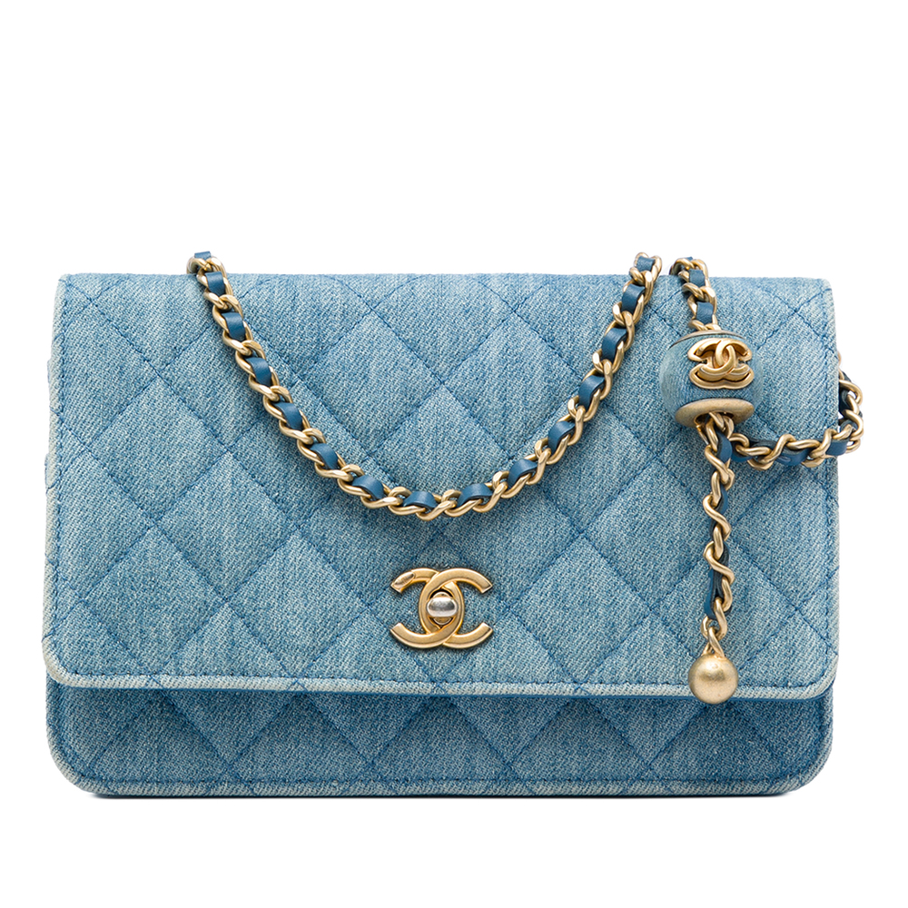 Pre-Loved Chanel CC Quilted Denim Pearl Crush Wallet On Chain